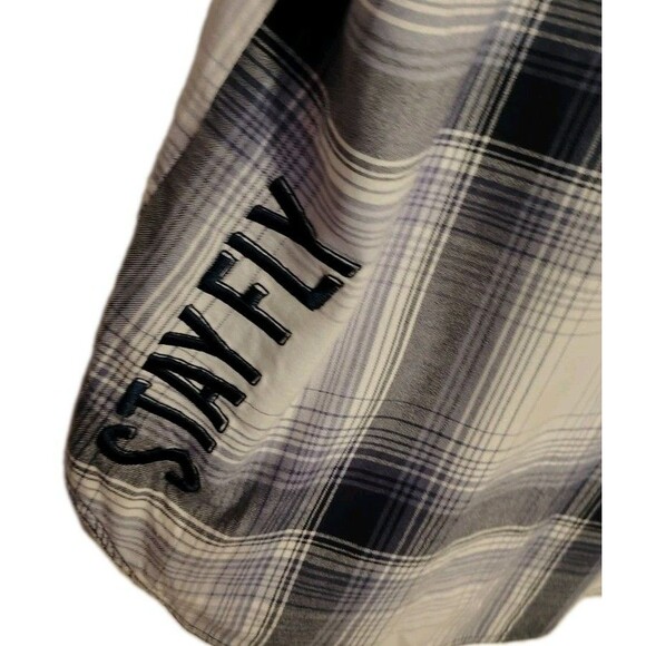 Born Fly Men's Size 2XL Button Fray Short Sleeve Pocket Stay Fly Embroidered - Picture 8 of 10